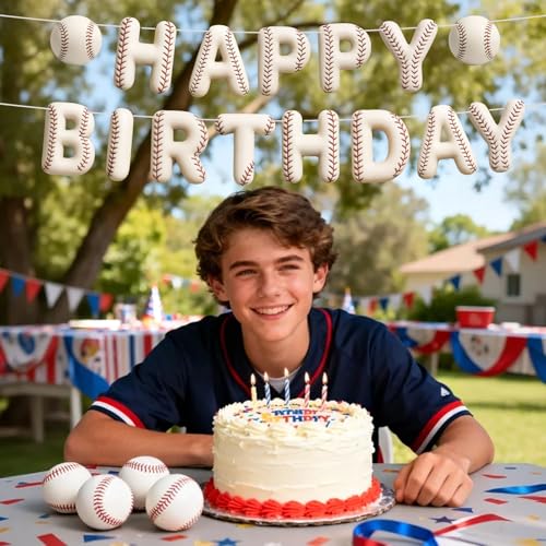 Image of Sport Birthday Banner, 3D Sport Theme Happy Birthday Banner (Baseball) | Decoration Funny Ball Themed Party Supplies Suitable for Kids Teenagers Adults