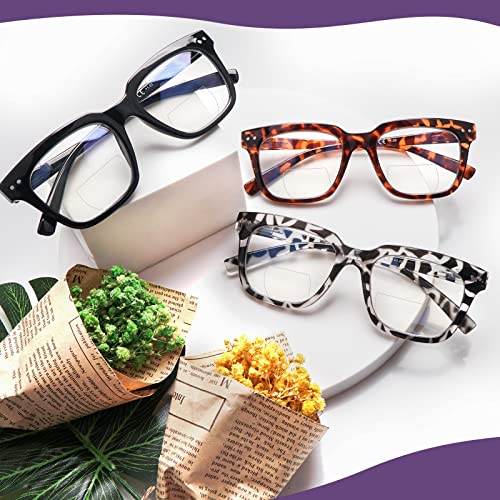 Clasaga Bifocal Oversized Reading Glasses For Women Men, Blue Light Blocking Ladies Computer Readers Spring Hinge Eyewear (3 Mix Color, 2.5, Multiplier_X) #TOP6