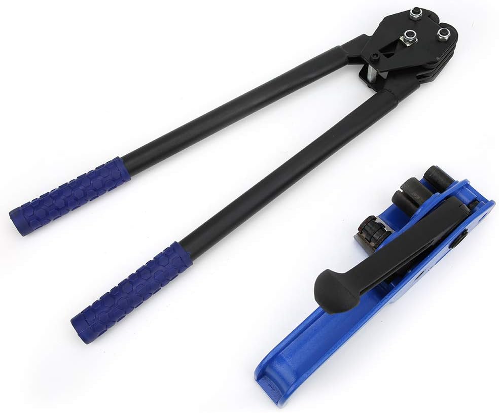 Manual Strapping Tool, Steel PP PET Strap Tensioner and Cutter Set 16 to 19mm, Blue Packaging Pliers for Medium Small Items