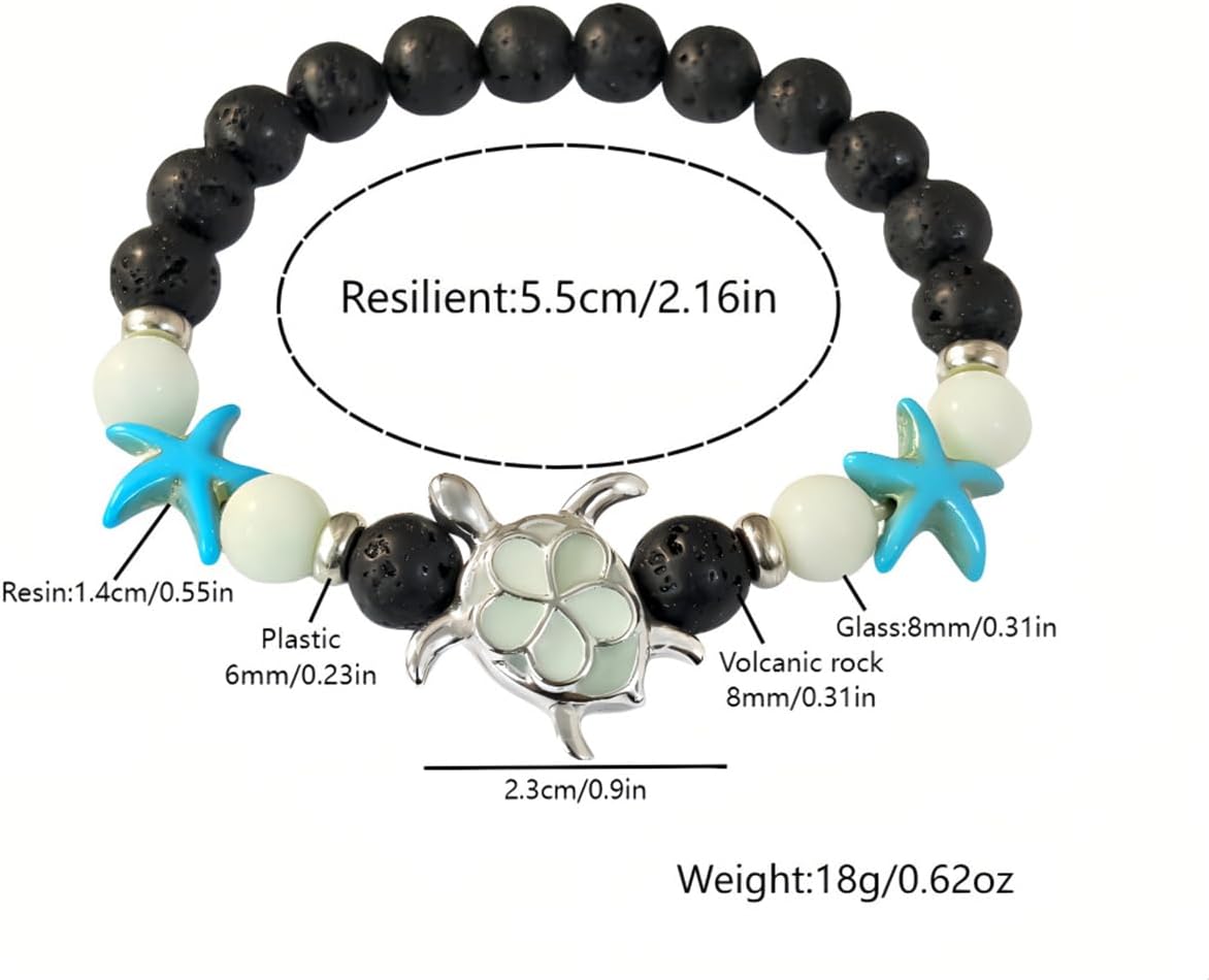 8mm Natural Volcanic Stone Bracelets for Women,Ocean Turtle Luminous Bracelets,Lava Stone Glow bracelet,Elastic Stretch Beads Protection Bracelet for Men - Image 8