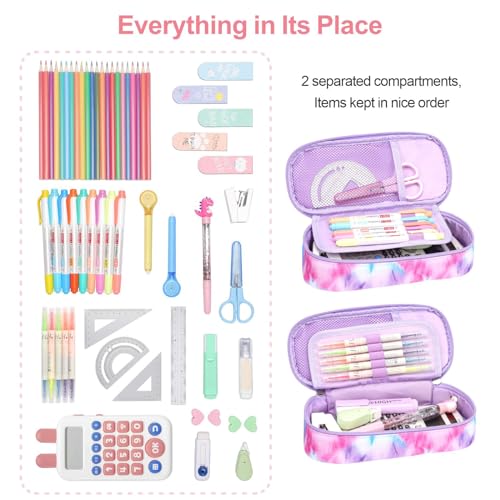 Image of Bagseri Pencil Case for Girls - Large Pencil Pouch for School, Pink Tie-Dye | Girls Pencil Case Wide Opening, Kids Pen Bag with Multi-Slot, Cute Water Resistent Organizer for Stationery, Pink Tie-Dye