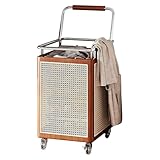 Großer Wäschewagen mit Rollen Standbarer Wäschekorb mit Rattankorb und Holzgriff Perforiert und Atmungsaktiv Wäschesammler für Wohnungen, Häuser, Mietobjekte