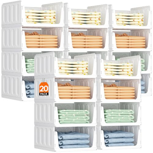 Image of Lifewit 20 Pack Stackable Closet Organizers and Storage Basket for Clothes, Plastic Sweater Storage Bins for Wardrobe, Stacking Clothing Containers for RV, Pantry, Shelf, Kitchen, Dorm, 14 inch Depth