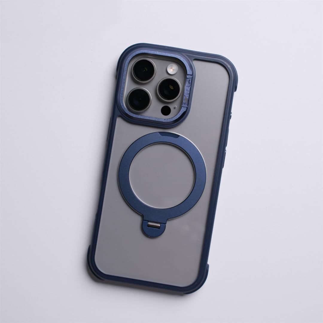 Coque iPhone 16 Pro Max transparente bleu foncé avec support bague antichoc - 8