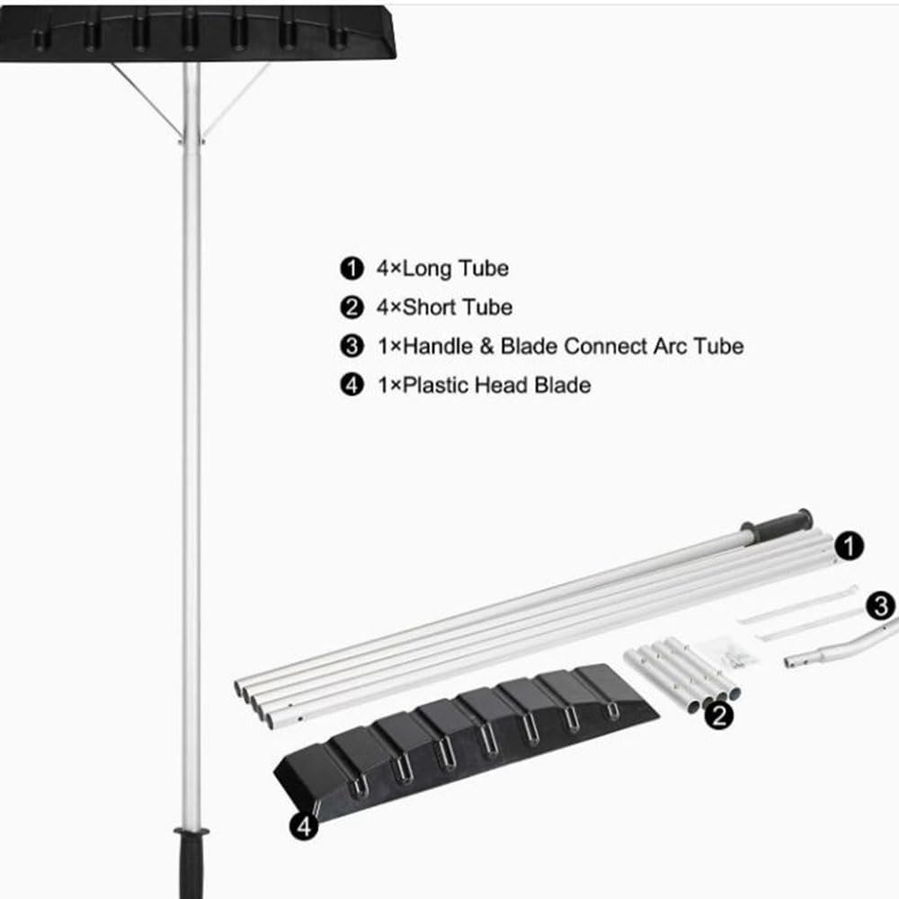 Telescoping Roof Snow Rake Kit - 5 to 20 FT Adjustable Reach, Non-Slip Grip, Modular Aluminum Poles, Large Blade for Efficient Snow and Ice Removal from Roofs