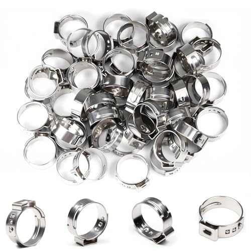 55Pcs Single Ear Hose Clamps 15mm-17.5mm (1/2") 304 Stainless Steel Hose Crimp Clamps Ear Stepless Hose Clamp Pinch Clamps Perfect for Automotive, Home Appliance Line and Plumbing