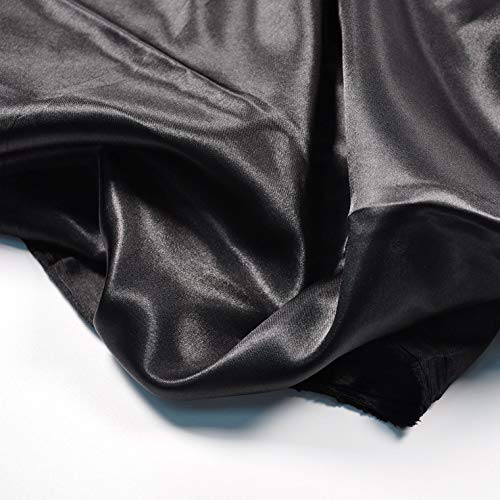 Image of Charmeuse Satin Black Fabric, 60 inch Wide, Silky, for Wedding,Bridal,Decoration, Fashion,Apparel Crafts by 1Yard