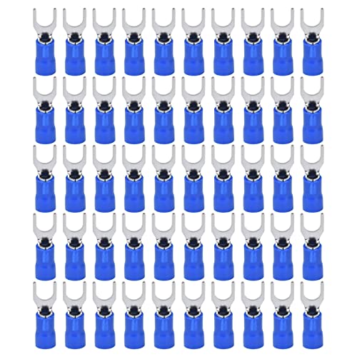 ANKROYU 50PCS SV5.5 6 Fork Terminals, Copper Fork Terminals Connectors, Heat Insulation Insulated Fork Spade Connectors for Industrial Construction