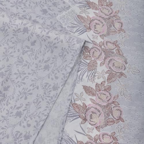 Image of Monte Carlo Eminence Double Bedsheet with 2 Pillow Covers | 144 TC Cotton Bedsheet for Double Bed | Soft & Breathable All Season Bedding Set | Lavender Grey Floral Design | Bedsheet 87 x 100 Inches