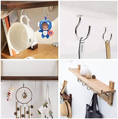 doesnotapply 152 Pieces Screw Hooks Heavy Duty Cup Hooks 7 Sizes Screw in Hooks for Wood Small Outdoor Hooks Metal Ceiling Hooks for Hanging Mugs Cups Plants Kitchen Garden Silver