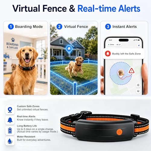 4G LTE GPS Pet Tracker & Virtual Fence, Real-Time Location, Heart Rate & Activity Monitor, Remote Training Smart Collar for Large Cats, Small, Medium and Large Dogs (Black) - Image 4