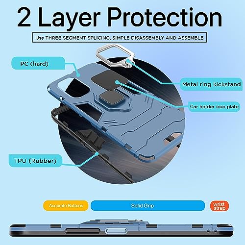 Image of Pikkme Redmi k40 / K40 Pro Back Cover | D5 Tough Armor Bumper | 360 Protection Case | Ring Holder Stand Case for Redmi k40 / K40 Pro (Blue)