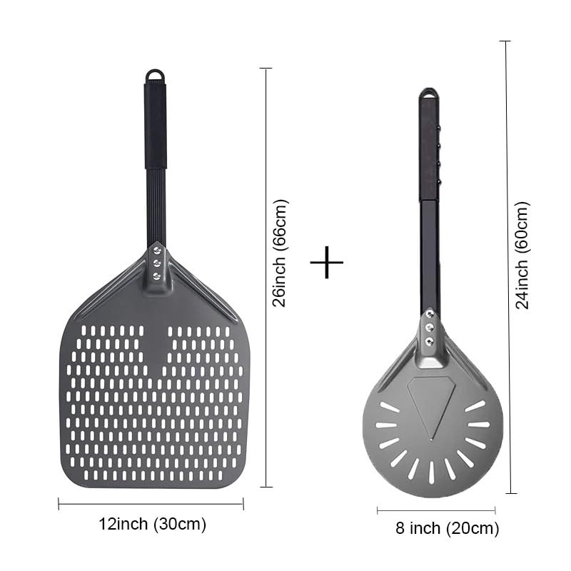 Pelle Pizza Pelle à pizza rectangulaire perforée avec pelle rotative en aluminium(12 inch 8 inch)