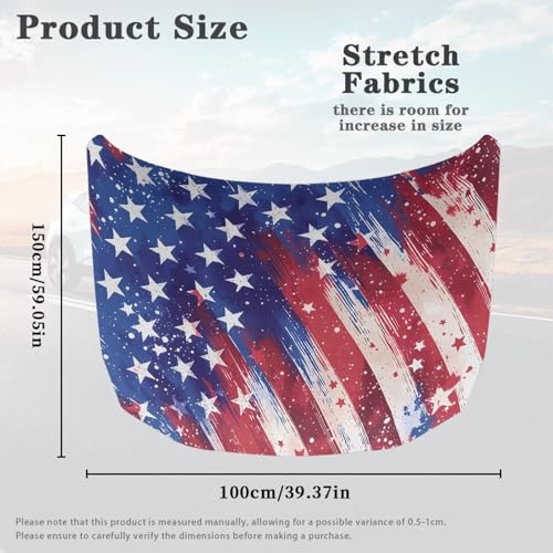 Image of Car Hood Cover 59x39 Inch Stretchable Wolf and American Flag Print Auto Hood Wraps Waterproof Auto Outdoor Decorations for Compact Sedans SUV Trucks Minivan