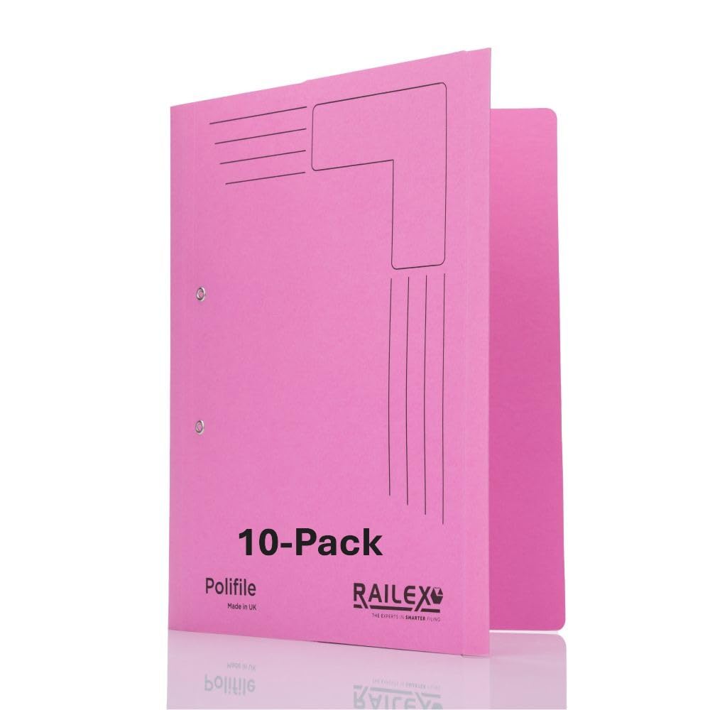 Railex Polifile A4 Folder - Cerise Pack of 10 for Paperwork A4, Lever Arch File and Ring Binder Alternatives with Flexible Spine and Document Wallet, Cardboard Folders with Durable Plastic Prong