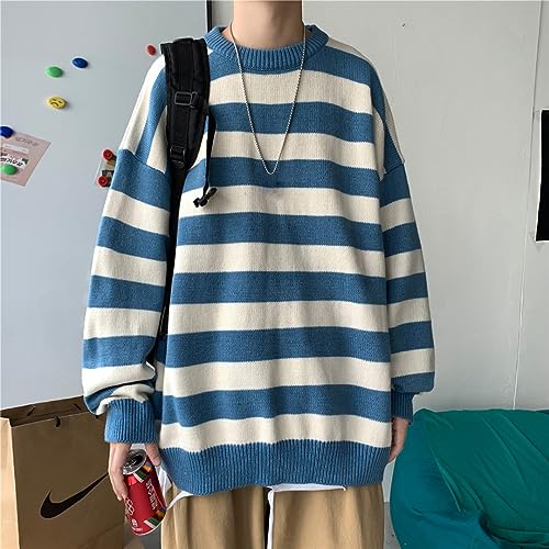 Bollrllr Men's Pullover Sweater Striped Knitted Round Neck Sweater Autumn Warm Casual Sweater3