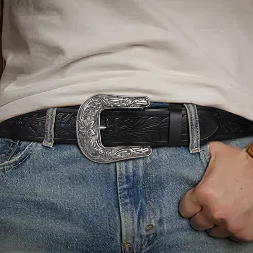 Western Leather Belt for Women Men 1.5" Embossed Country Belt Leather Cowboy Buckle Belts for Jean Vintage Belt Gift3