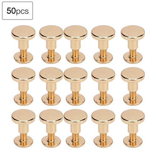 50pcs Leather Rivets Kit, Pure Copper Flat Head Rivets, Setting Tools 8mm (Gold)