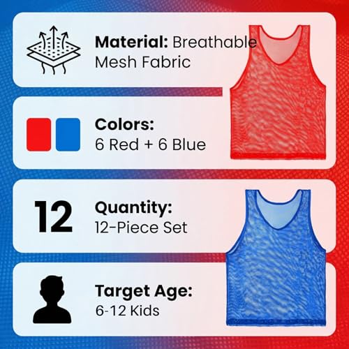 Image of RAINFLOW Soccer Pinnies Scrimmage Vests - Set of 12 Lightweight Mesh Pennies Practice Jerseys for Child /Youth Teams,Training
