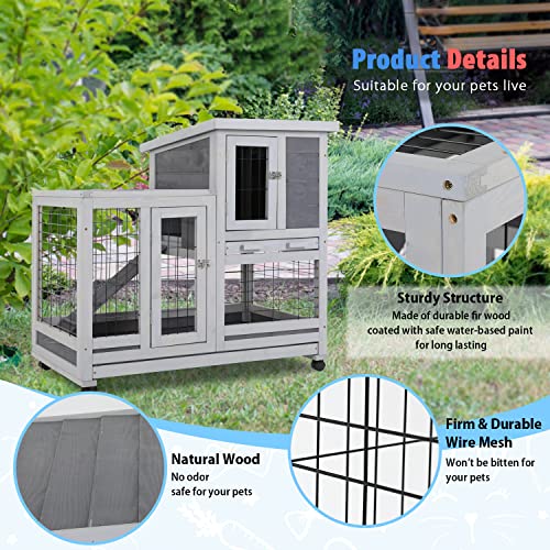 Bestpet RH-WD386-GRAY 37 Inch Wood Rabbit Hutch thumb #4