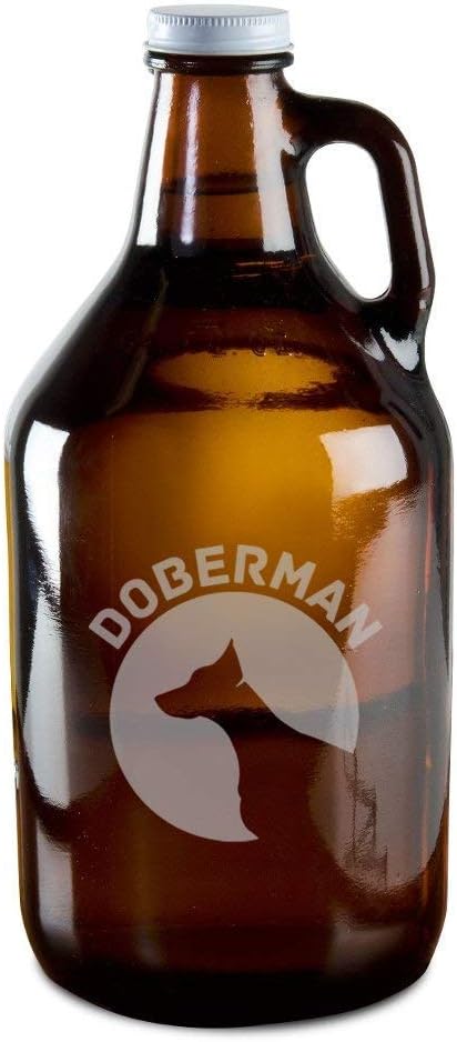 Doberman Dog Breed Pride Hand-Made Etched Glass Beer Growler 64 oz : Home & Kitchen