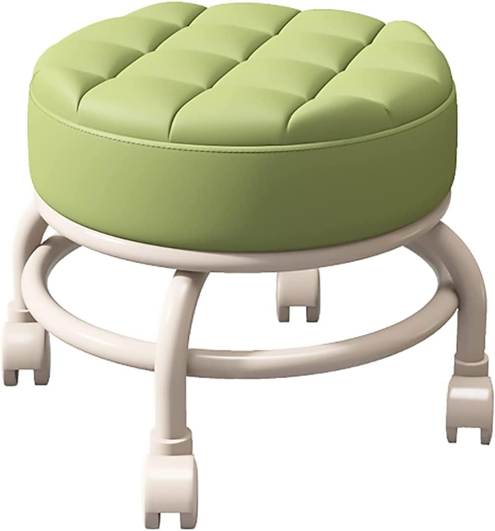 ALturN Roller seat Low Stool,Round Stool with Wheels Low Rolling Stool with 360°Swivel Wheels, PU Leather Seat Stool Chair for Home Office Garage Shop Fitness Sport,(Grey 1PCS) (Color : Green)