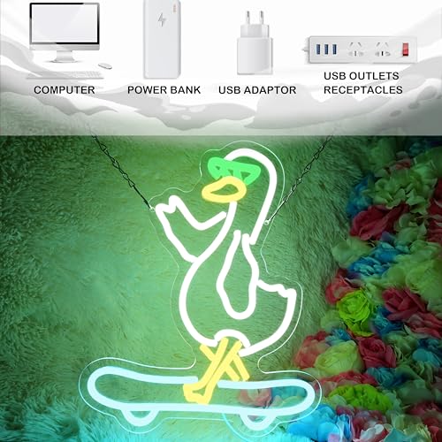 Image of Duck Skateboarding Neon Sign With Sunglasses - LED Light for Wall Decor, Bar, Man Cave, Game Room - Dimmable Skateboarder Wall Art 12.6 inch15.4 inch