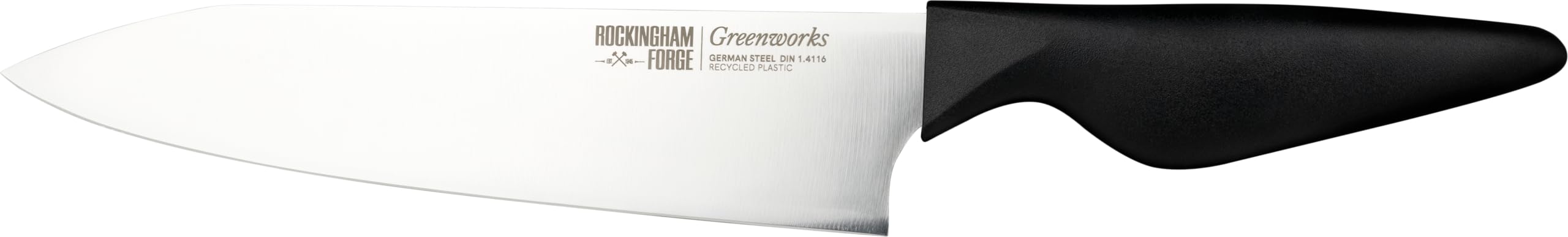 Rockingham Forge Greenworks Large Chef's Knife 20cm Blade, Black Recycled Plastic, German Stainless Steel, Dishwasher Safe