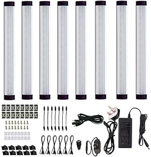 AIBOO 12V Under Cabinet Kitchen Lights,Under Cupboard Lighting with Dial Dimmer Switch for Countertop Cupboard Display Lighting (6000K Daylight White, 8 Panels)