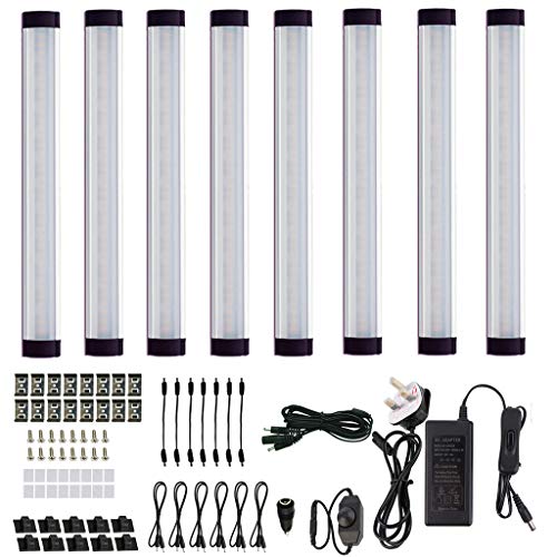 AlBOO Under Cabinet Kitchen Lights Wired LED Daylight White 6000K Dimmable 8 Pack,28cm Under Cupboard Kitchen Lights 24V Plug in with Mains,Ultra Thin Under Couter Light Display Lighting for Cabinet