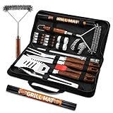 PURPLEBIRD 31-teiliges Edelstahl Grillzubehör Set – Premium BBQ Grillbesteck für Männer & Frauen mit Tragetasche, Grillmatte Garten, Camping & Geburtstag