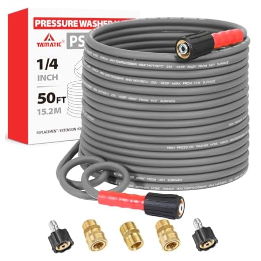 YAMATIC Super Flexible Pressure Washer Hose 50FT X 1/4", Kink Resistant 3200 PSI Heavy Duty Power Washer Extension Replacement Hose With M22-14mm x 3/8" Quick Connect Kit For Gas & Electric, Grey