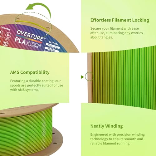 Image of OVERTURE Rainbow PLA Filament 1.75mm, Neatly Wound 3D Printer Filament 1kg Spool (2.2lbs), Dimensional Accuracy + /- 0.02 mm, Fit Most FDM 3D Printers (Avocado)