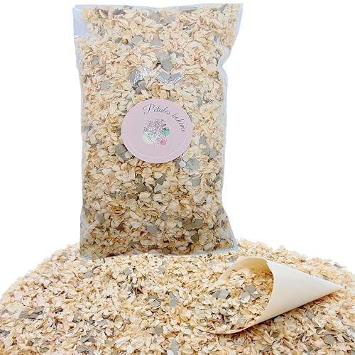 PETALES BOHEME - 1 Litre Confettis Mariage Biodégradables blanc ivoire et vert sauge - Fleurs séchées en Vrac Pétales de Jasmin Feuilles d'Eucalyptus |...
