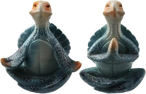 Juego de 2 figuras de yoga de tortugas marinas para decoración del hogar, primavera, jardín, tortuga, manualidades, tortugas marinas, figuras de