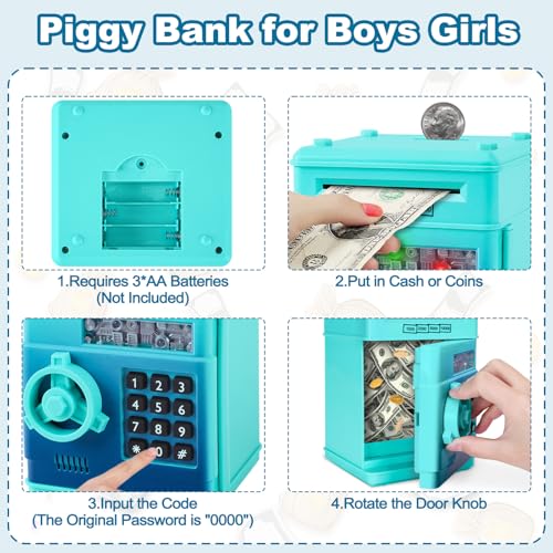 Image of Refasy Piggy Bank Cash Coin Can ATM Bank Electronic Coin Money Bank for Kids Age 3-12, Money Savings Box Mini ATM Coin Bank Toys Gifts for 3 4 5 6 7 8 9 10 11 12 Year Old Boys Girls