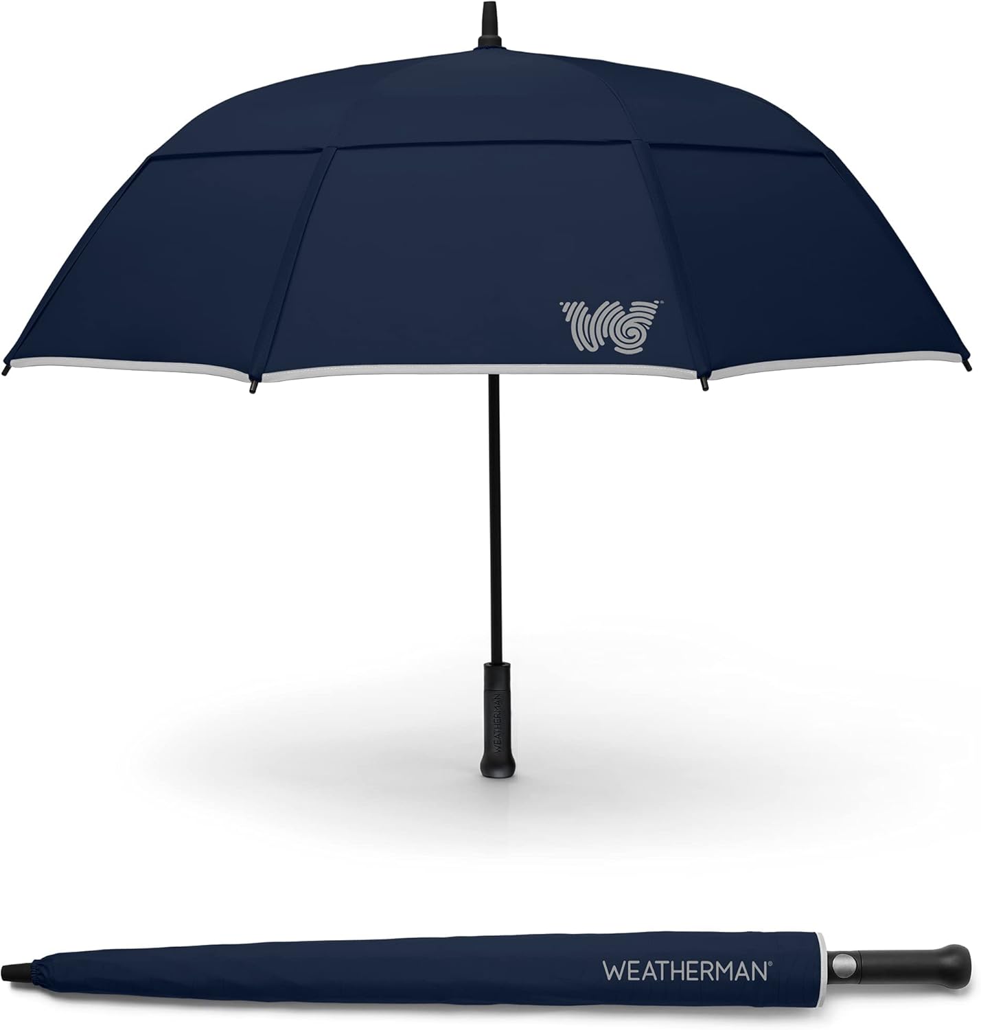 Weatherman Umbrella - Stick Umbrella - Windproof Umbrella Resists Up to 55 MPH Winds (Navy Blue)