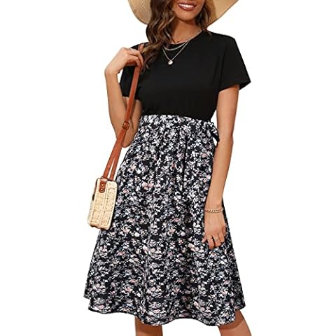 heekpek Vestido Verano Mujer Estampado Floral Cintura Alta Cover