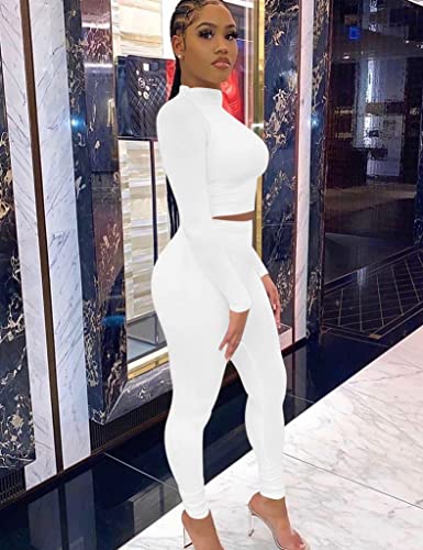 Kaximil Women's Workout Tracksuit 2 Piece Outfits Long Sleeve Crop Top High Waist Legging Pants Set3