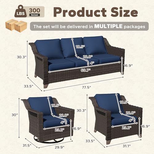 Image of 5 Piece Patio Furniture Set, Wicker Outdoor Conversation Set | Patio Chair Set with Olefin Removable Cushion, All-Weather Outdoor Couch with Deep Seat for Porch, Deck and Backyard, Blue