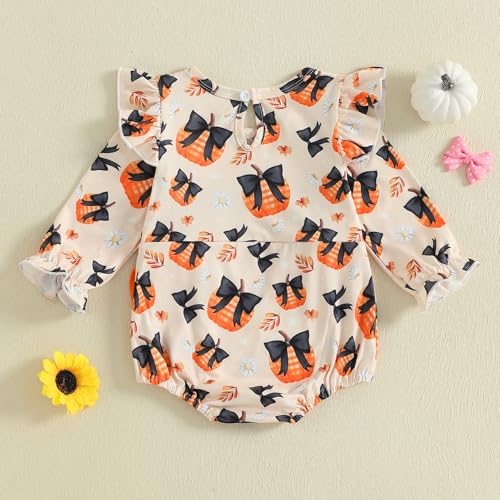 Baby Girl Halloween Outfit Pumpkin/Witch Hat Embroidery Plaid Long Puff Sleeve Smocked Bubble Romper Fall Clothes4