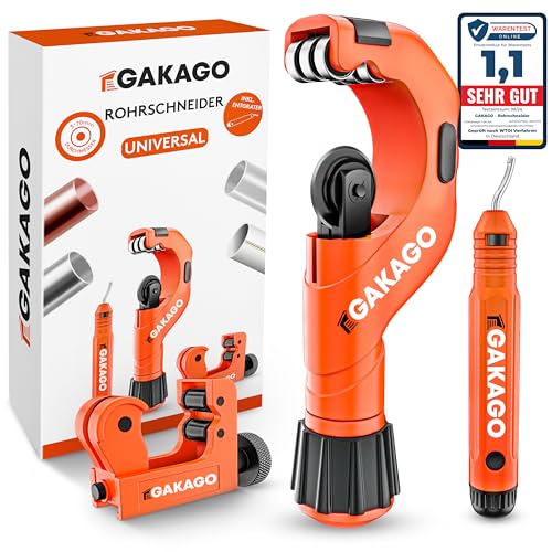 Gakago Rohrschneider Set 3-70mm mit Entgrater - Vielseitiger Rohrabschneider für alle gängigen Metalle wie Edelstahl Kupfer Aluminium Stahl oder Kunststoff (bspw. PVC & PE) auch als Verbundrohr