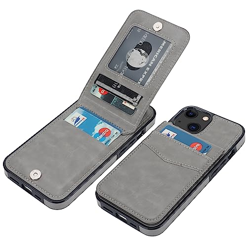 Image of KIHUWEY Compatible with iPhone 13 Case Wallet with Credit Card Holder, Premium Leather Magnetic Clasp Kickstand Heavy Duty Protective Cover for iPhone 13 6.1 inch (Gray)