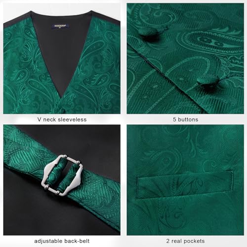 Image of HISDERN Vest and Tie Sets for Men Vests Paisley Floral Jacquard Necktie Pocket Square 3PCS Waistcoat for Suit or Tuxedo