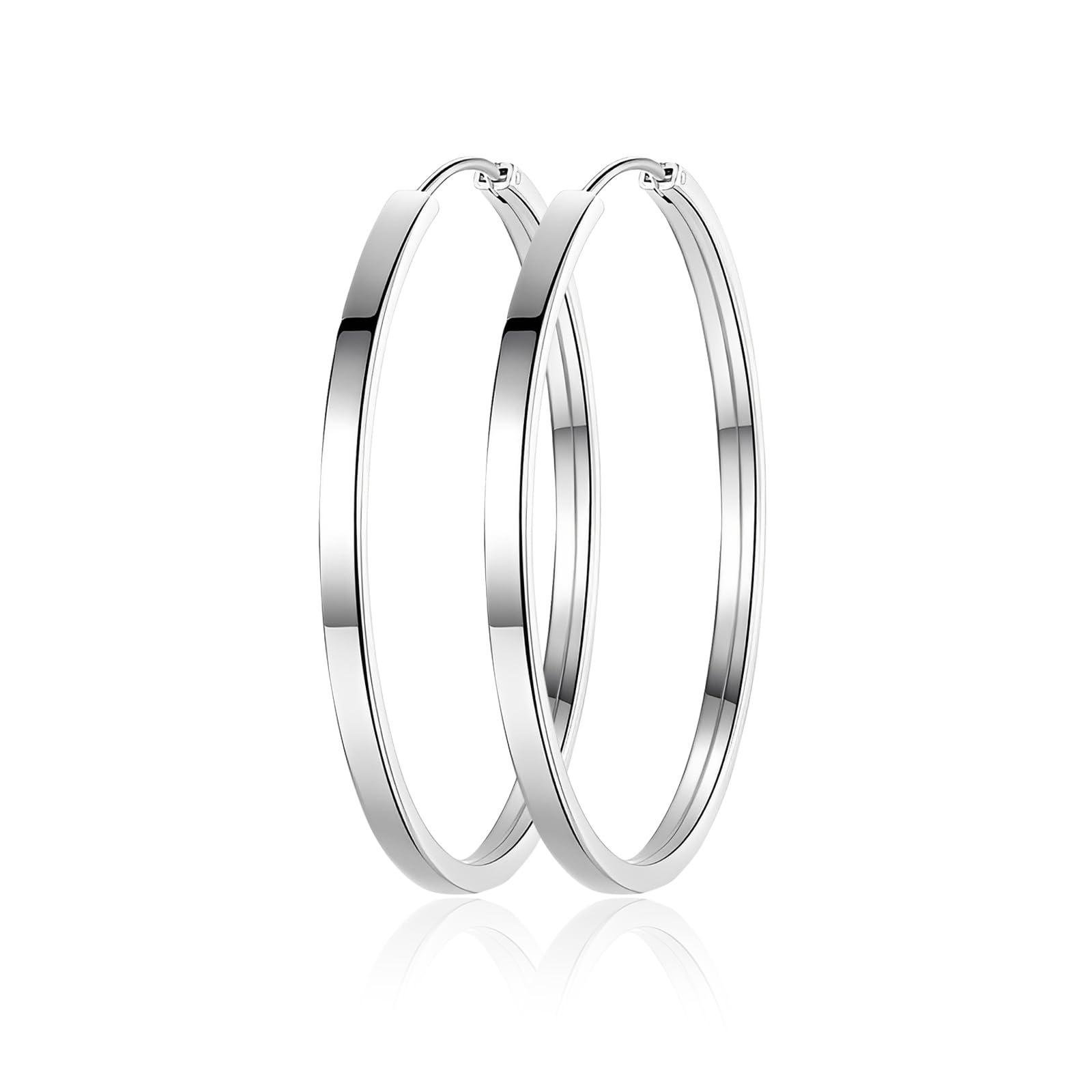 Kamise Ohrringe 925 Sterling Silber Creolen für Damen, Hypoallergen Große Ohrringe Leichte Kreolen in 40/50/60mm Durchmesser, Klappcreolen Runde Kreis Ohrschmuck, 3 Paare Silber Creolen Ohrringe Set