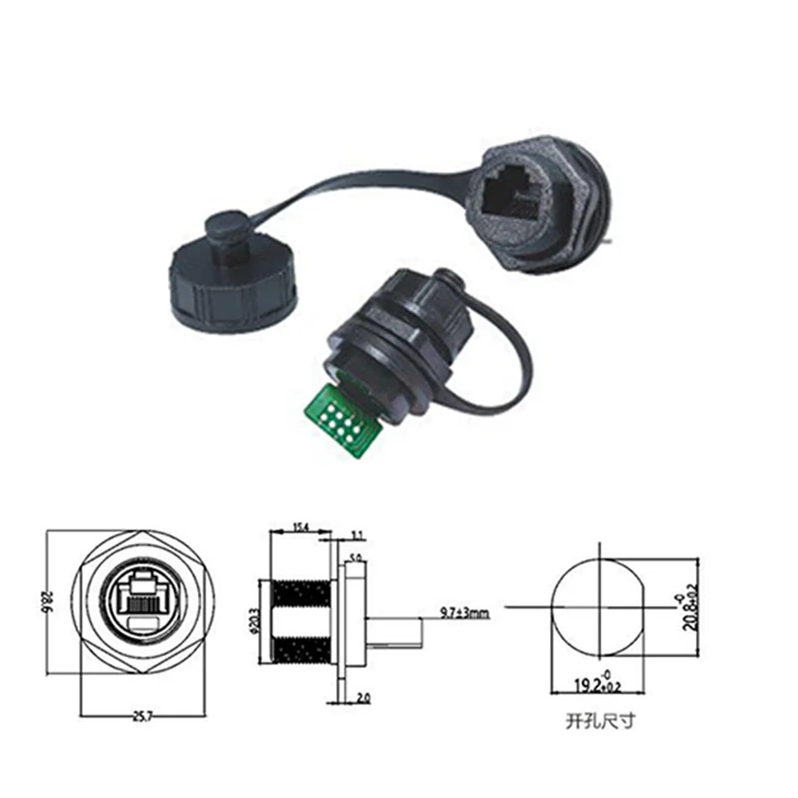 Plastica impermeabile con scheda PCB con connettore di rete impermeabile passante dritto