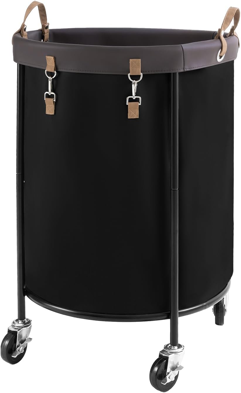 StorageWorks 170L Rolling Laundry Basket, Clothes Hamper with Wheels, Round Clothing Cart with Steel Frame and Removable Bag, 4 Casters and 2 Brakes, Black, 1-Pack Black 44.9 Gal(170L)