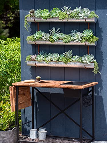 Gardener's Supply Company 3-Tier Galvanized Vertical Wall Planters | Indoor Outdoor Sturdy Metal Wall Mounted Flower & Herbs Hanging Planter Display (3-Pack with Bracket) - Image 4