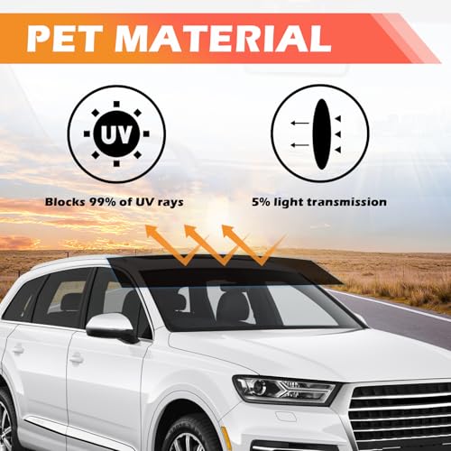 Image of 59.06x5.91 Car Windshield Tint Strip Kit,5% VLT Car Window Tint Film for Glare Reduction with Scraper & Knife,Cuttable Window Tints Cars Accessories for Windshield Tints (1PC)