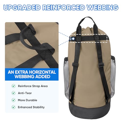 BALEINE 150L Laundry Bag Backpack, 900D Oxford Fabric Large Travel Laundry Bags with Shoulder Straps and 2 Mesh Pockets for College Dorm, Apartment, Laundromat (Khaki, 150L) by BALEINE - Used condition - Image 2